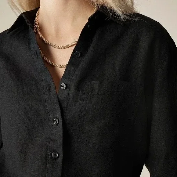NWT!! J. CREW Garçon Classic Shirt Baird McNutt Irish Linen Solid Black Size 12